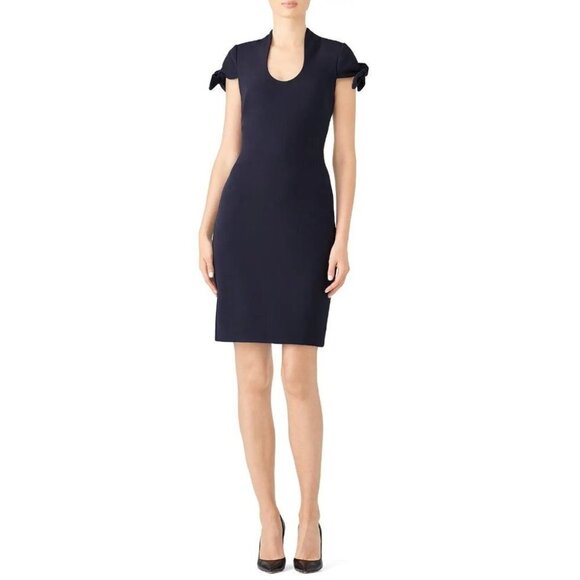Badgley Mischka Navy Tie Sleeve Sheath Dress $395 - Picture 3 of 10
